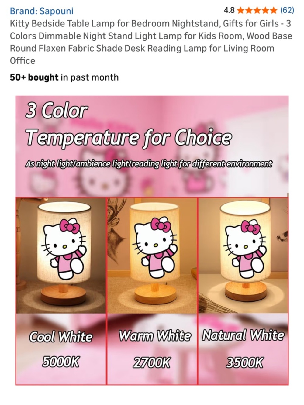Hello Kitty Pink Table Lamp - Picture 3 of 4